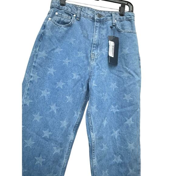 Nasty Gal Womens High Waisted Mom Jeans Size 6 light Wash Blue Denim Star Print - Picture 3 of 7